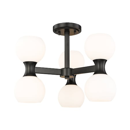 Z-Lite Artemis Semi Flush Mount, 6-Light, 18 In.W x 13.75 In.H, Matte Black/Matte Opal 494-6SF-MB